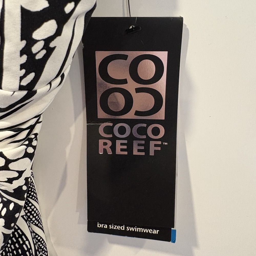 Coco Reef PerfectionFit One Piece Swimsuit Black White Tropical 36D NWT - Picture 3 of 8